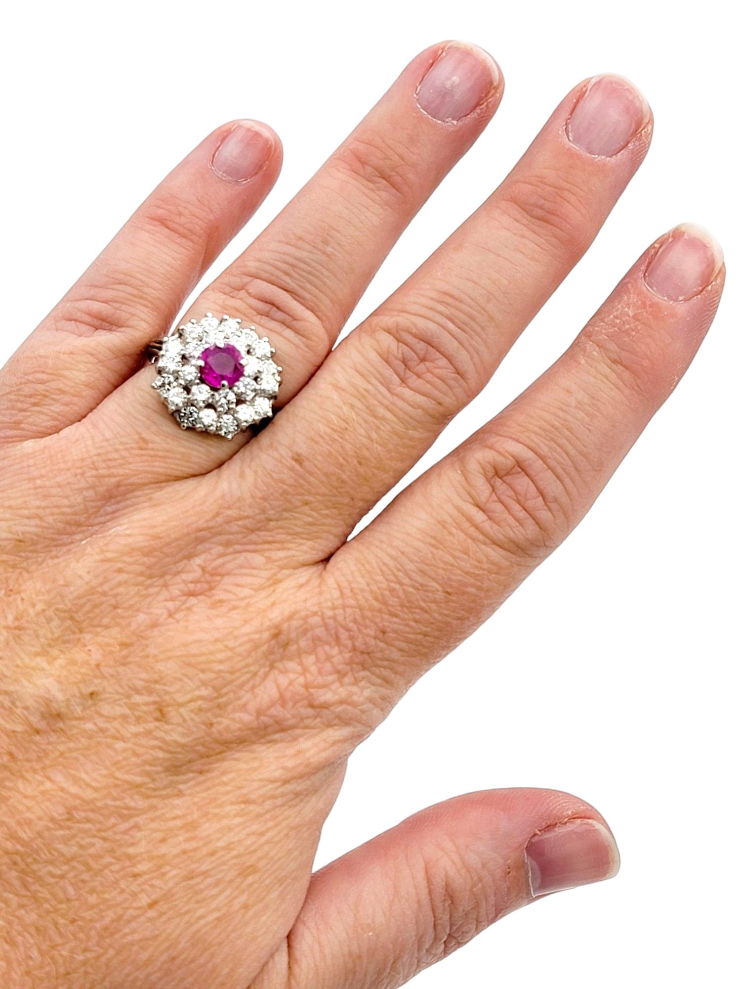Round Ruby and Diamond Stacked Ballerina Clustered Dome Ring Set in Platinum For Sale 1