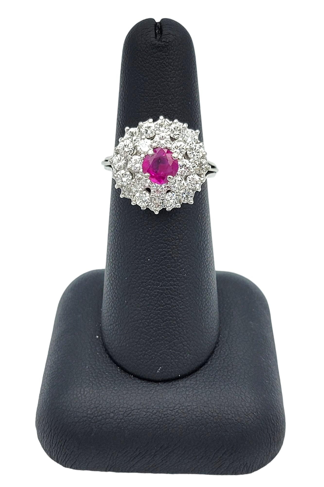 Round Ruby and Diamond Stacked Ballerina Clustered Dome Ring Set in Platinum For Sale 2