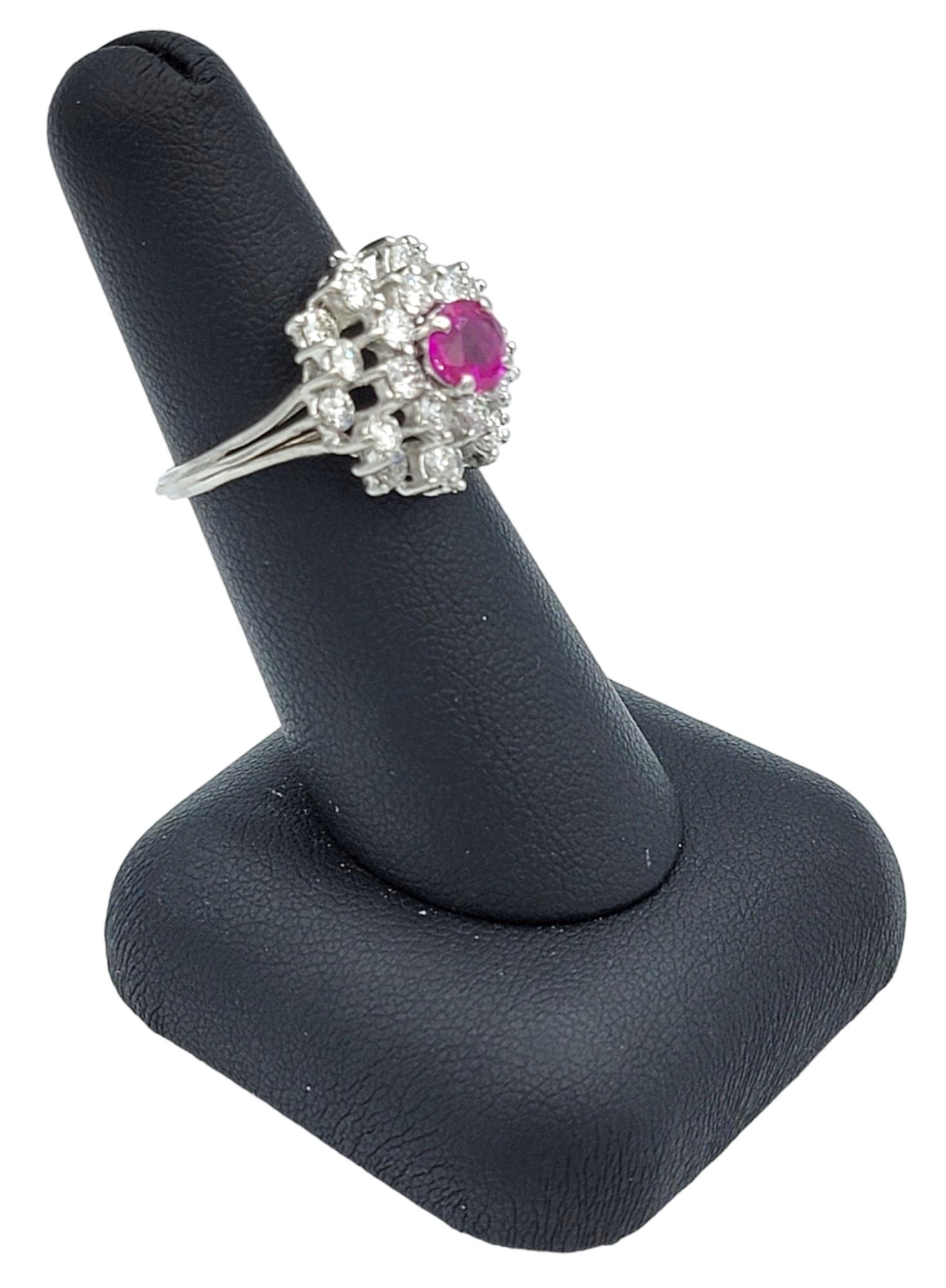 Round Ruby and Diamond Stacked Ballerina Clustered Dome Ring Set in Platinum For Sale 3