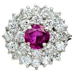 Round Ruby and Diamond Stacked Ballerina Clustered Dome Ring Set in Platinum