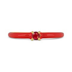 Round Ruby and Red Enamel Slim Band Ring in 14K Yellow Gold over Sterling Silver