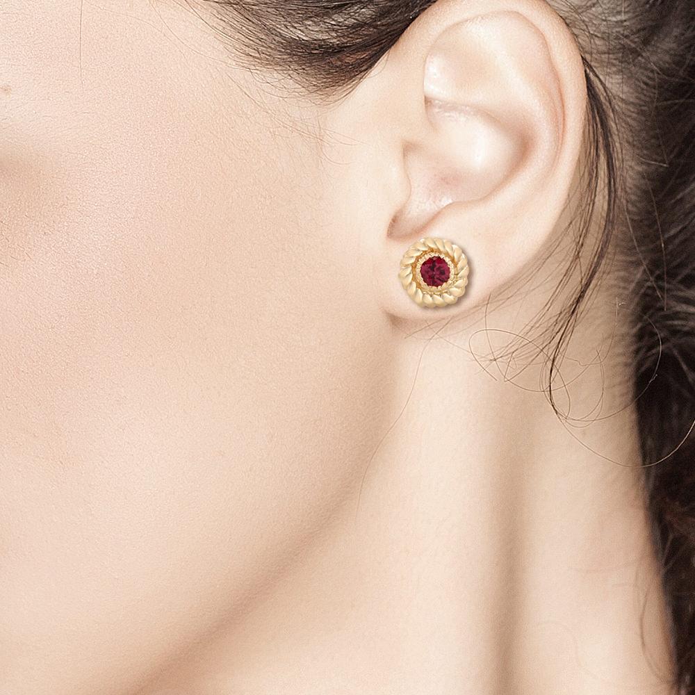 Contemporary Round Ruby Braided Bezel Set Stud Earrings