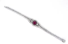 2 Karat Rubin Brillant Perlen Diamanten Riviere-Armband, 18 Karat Weißgold, Frankreich