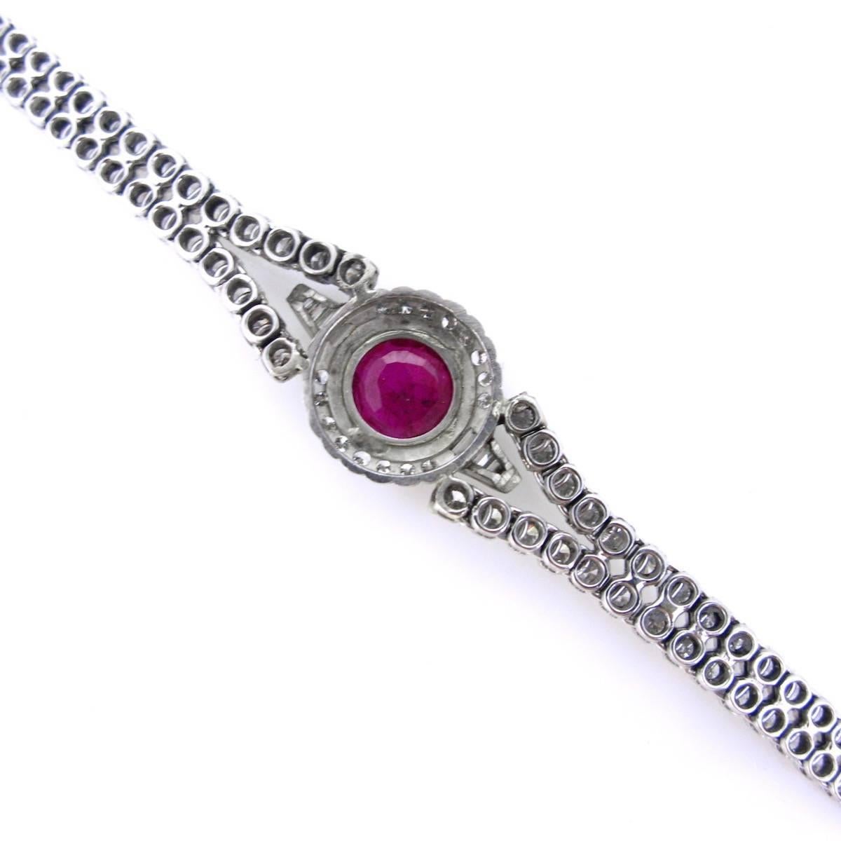 Round Cut 2ct Ruby Brilliant Tappers Diamonds Riviere Bracelet, 18kt white gold, France