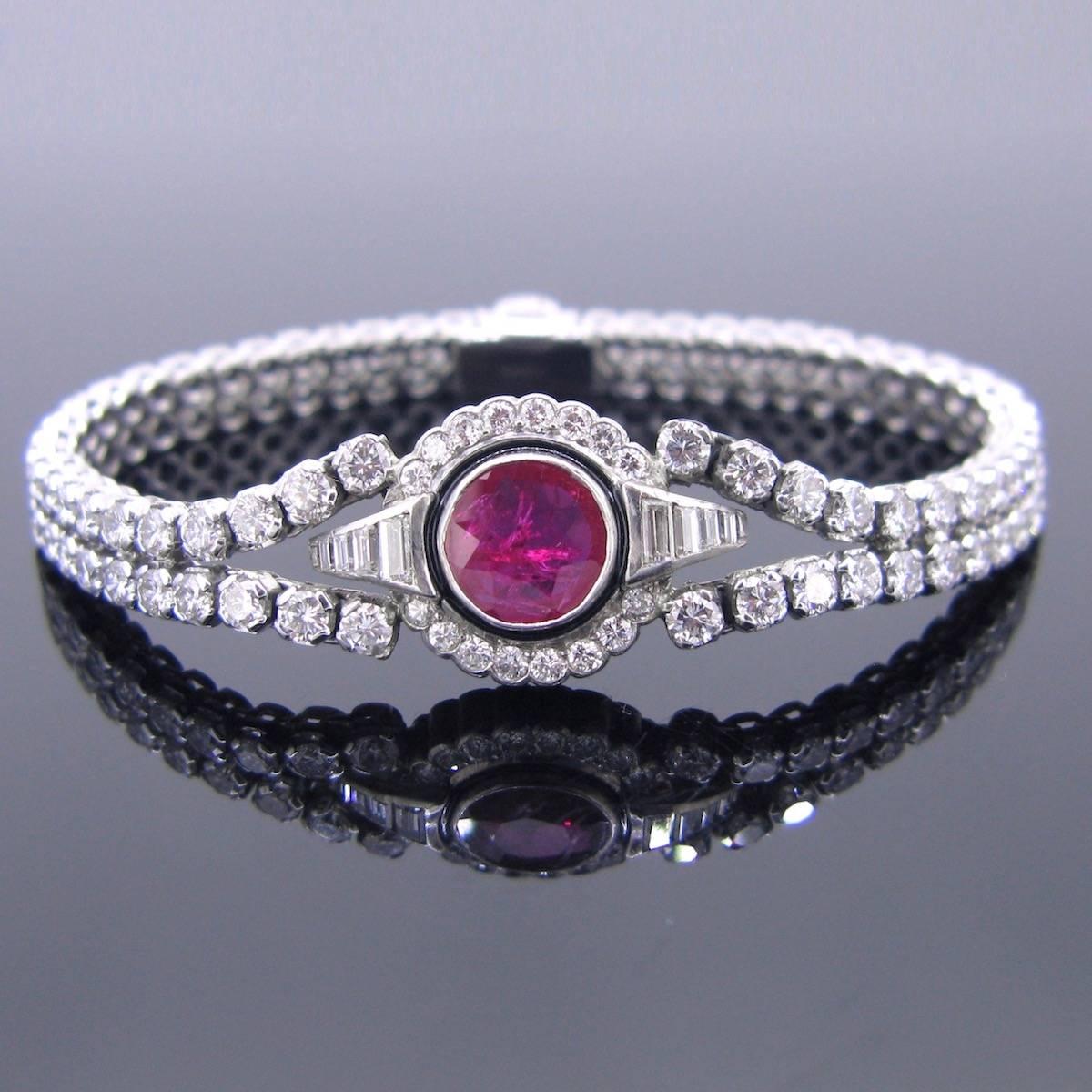 2ct Ruby Brilliant Tappers Diamonds Riviere Bracelet, 18kt white gold, France 1