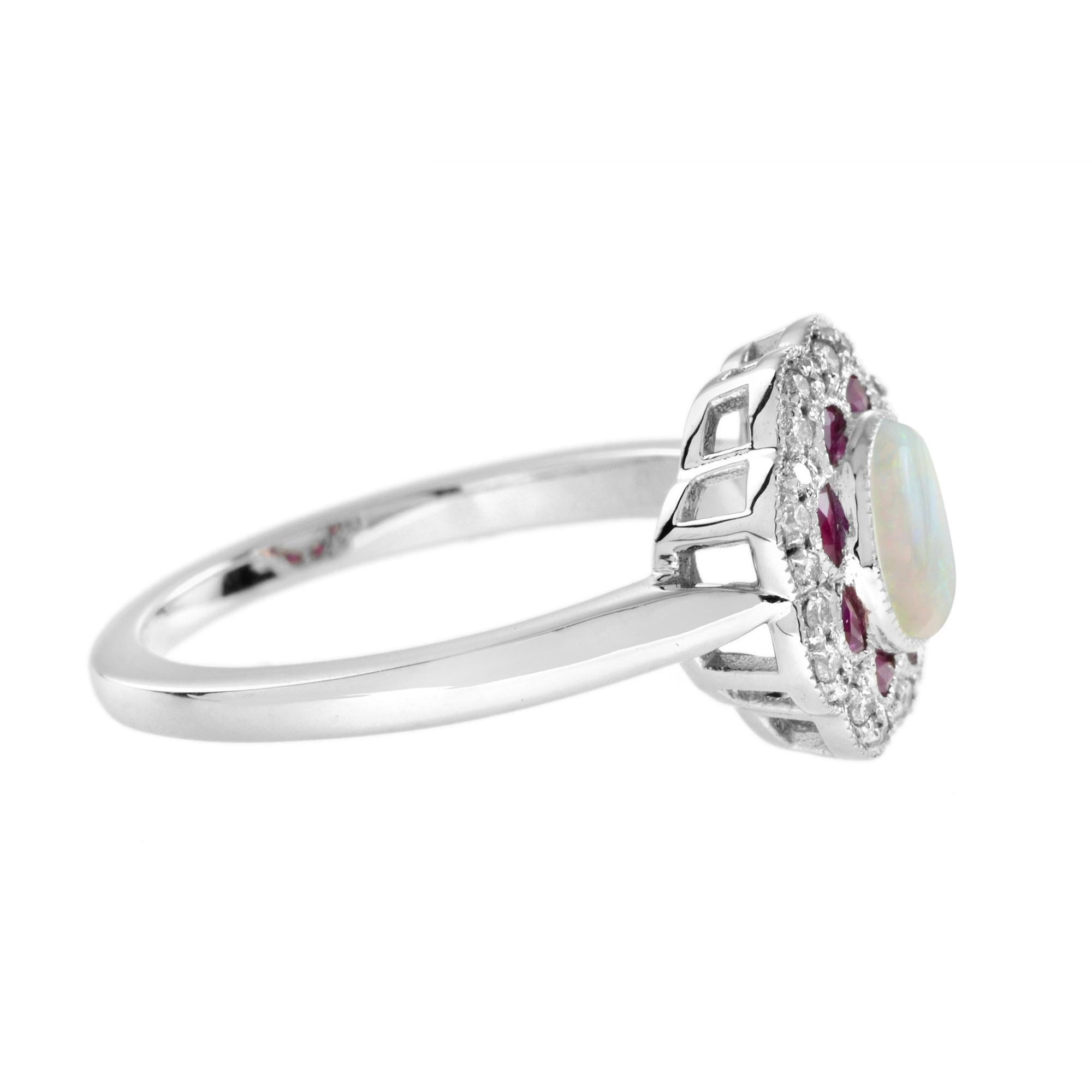 Runder Rubin Diamant Art Deco Stil Halo Set 14K Weißgold Ring (Art déco) im Angebot