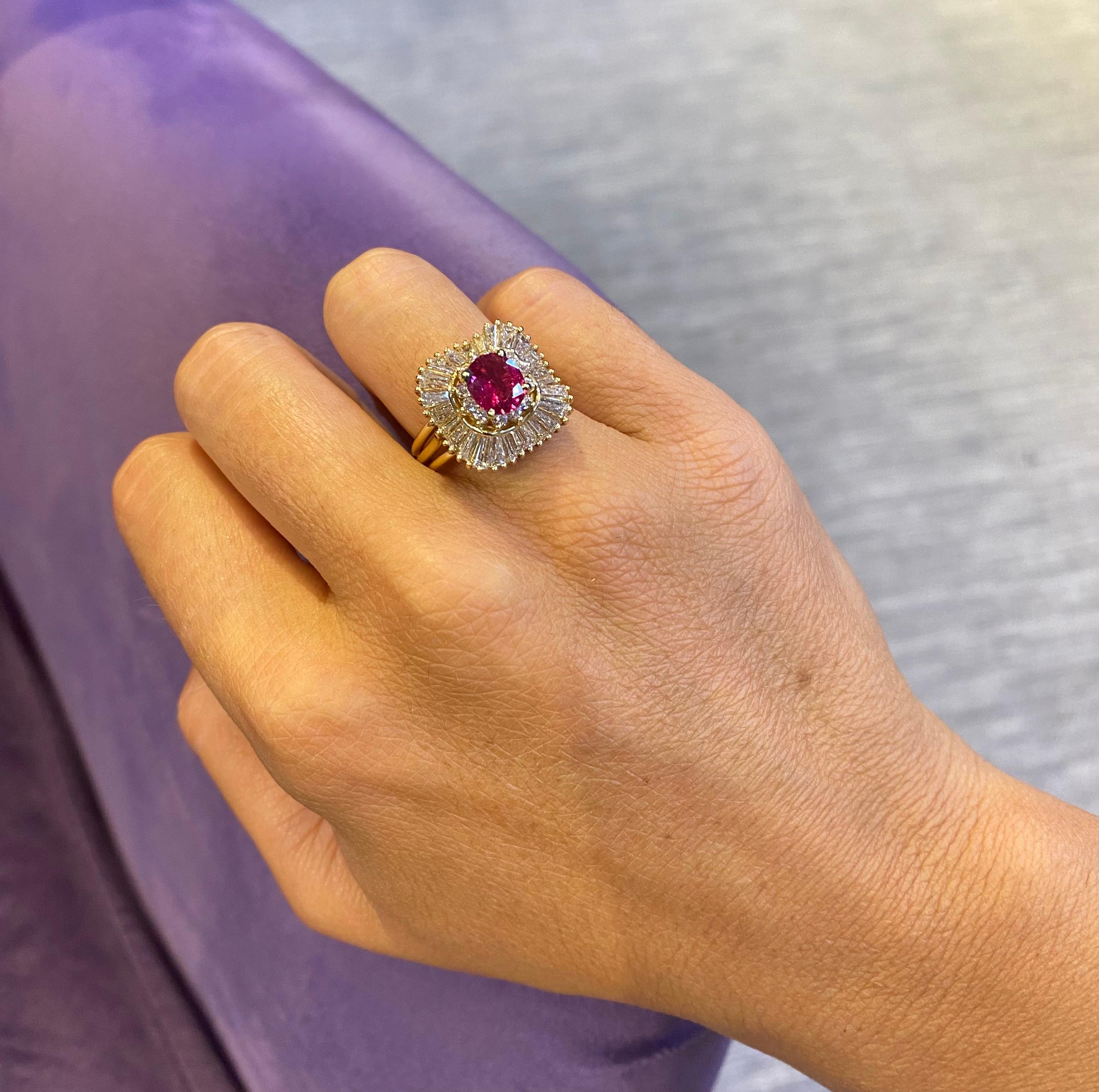 Oval Cut Round Ruby & Diamond Ballerina Ring For Sale
