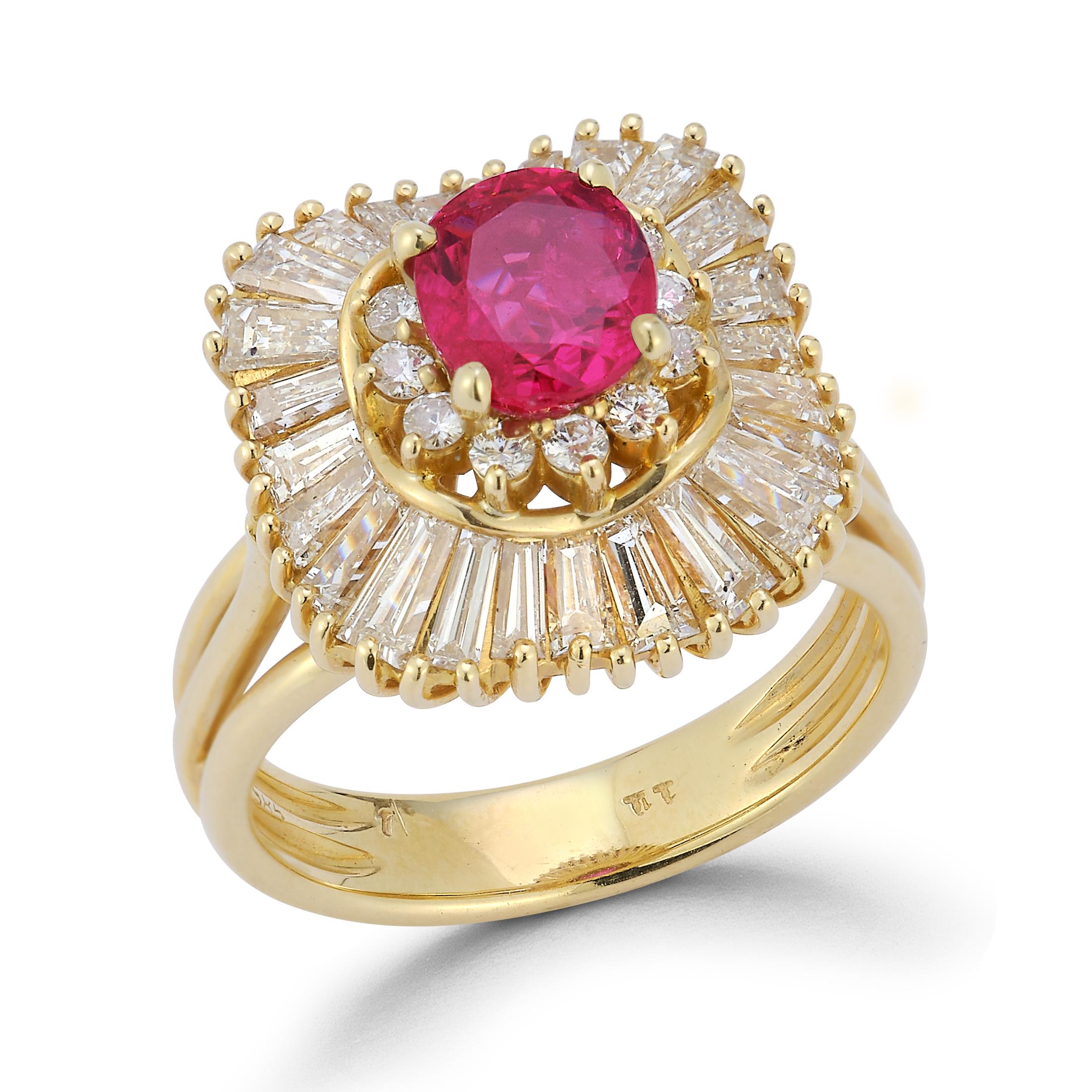 Round Ruby & Diamond Ballerina Ring In Excellent Condition For Sale In New York, NY
