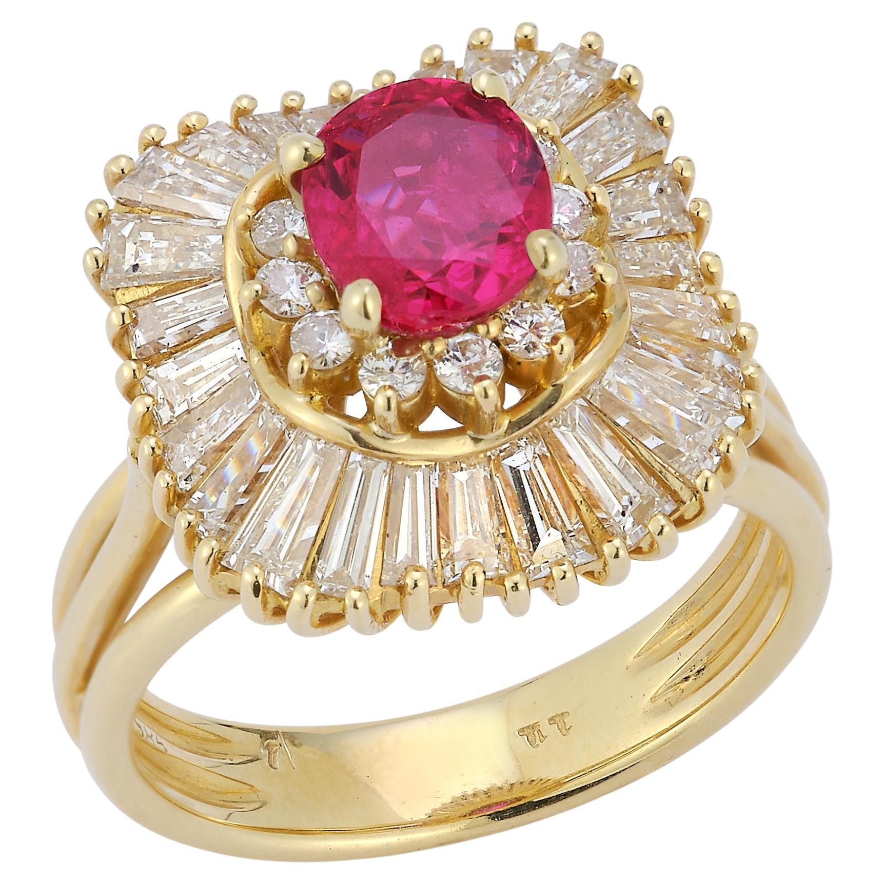 Round Ruby & Diamond Ballerina Ring For Sale