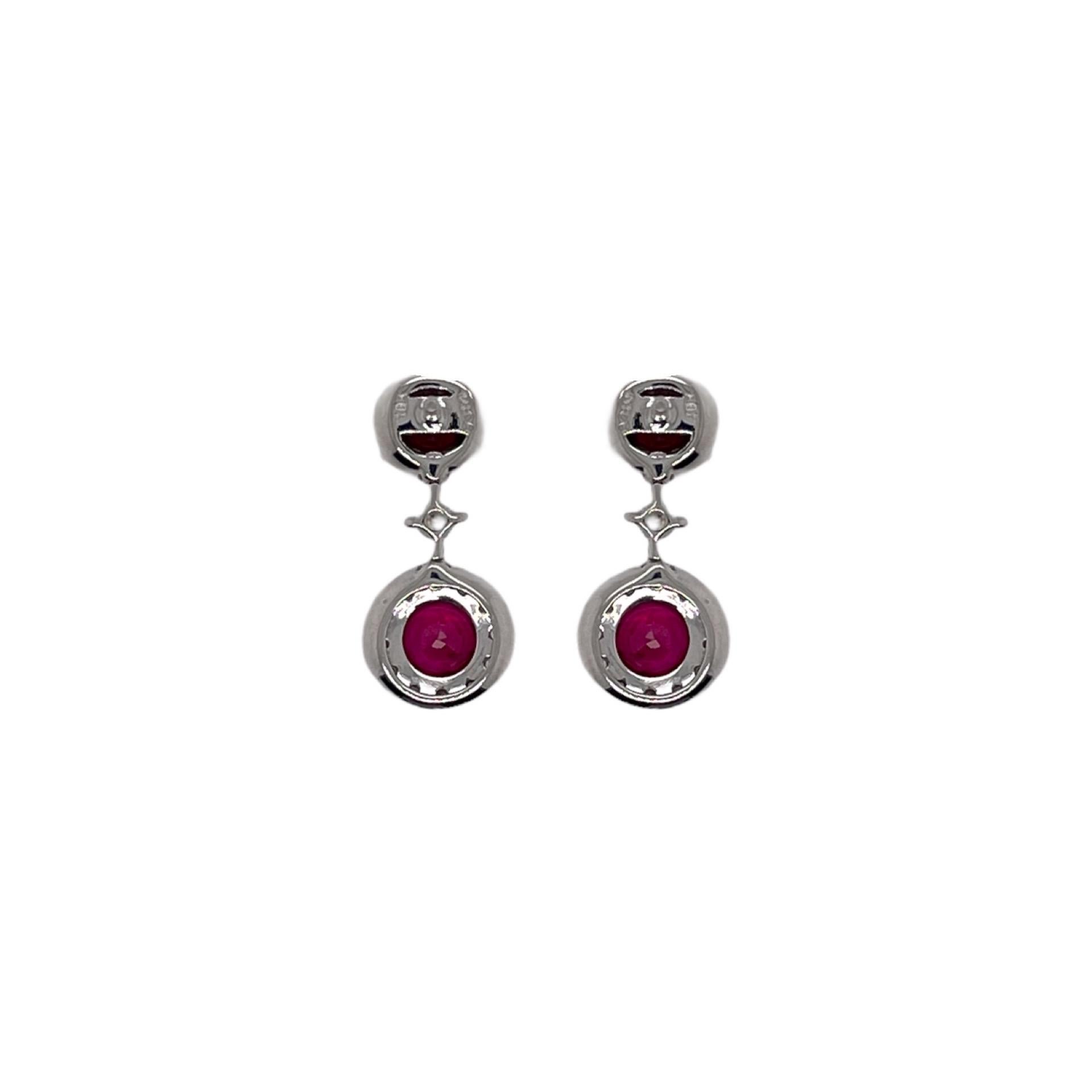 Contemporary Round Ruby & Diamond Drop Earrings in 18K White Gold