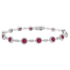Round Ruby & Diamond Tennis Bracelet in 14K White Gold