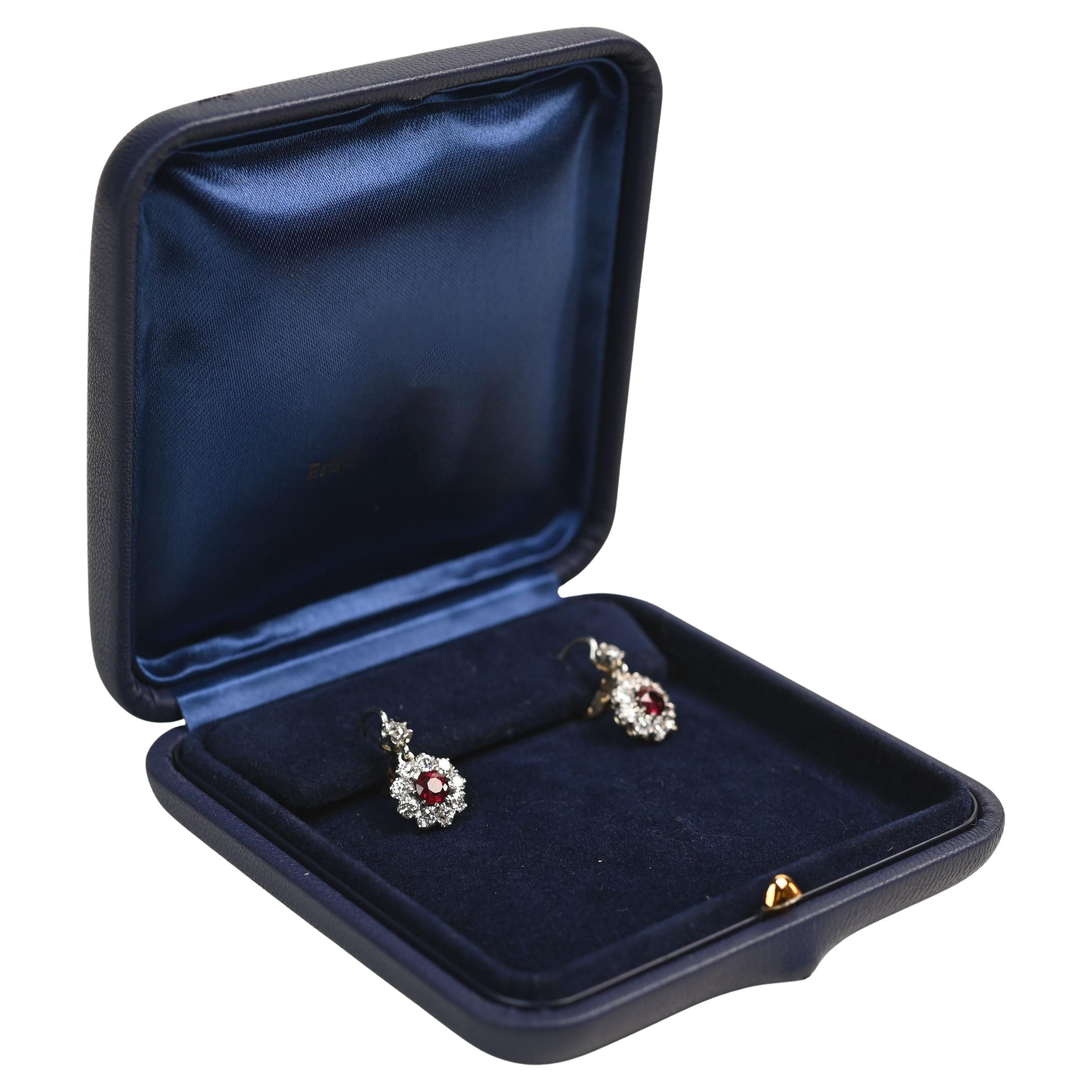 Round Ruby Earrings (Approx 1.40-Carats) Diamond Halo, 18K Yellow Gold For Sale