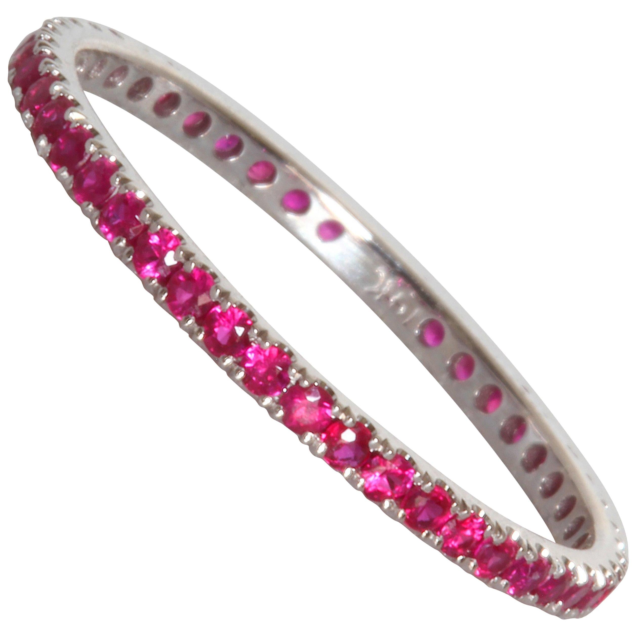 Round Ruby Eternity Band 14 Karat White Gold For Sale