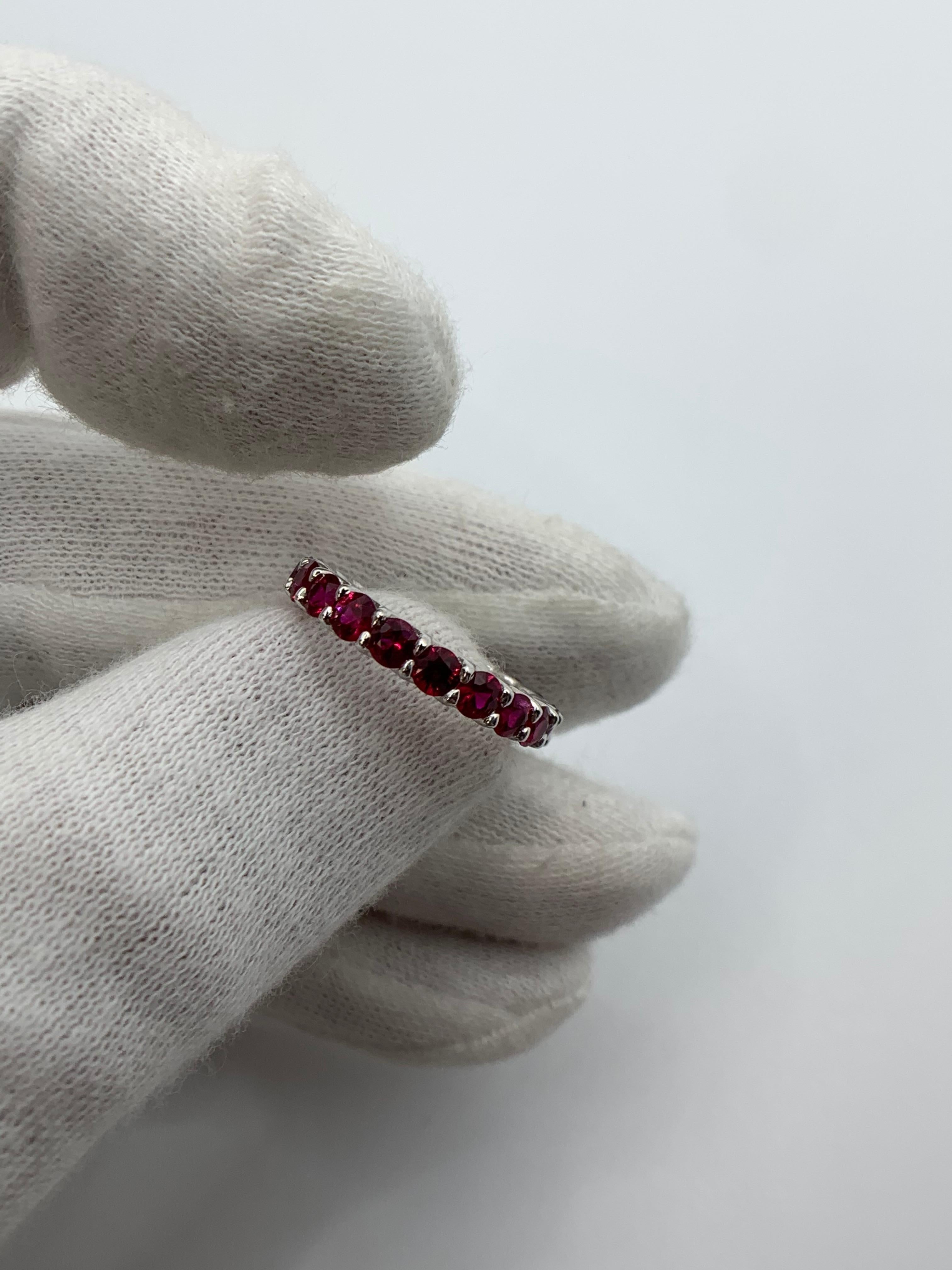 20 Round Rubies totaling 2.70 Carats. Red and Bright. Fine Quality.
Set in Platinum.
Size 6.