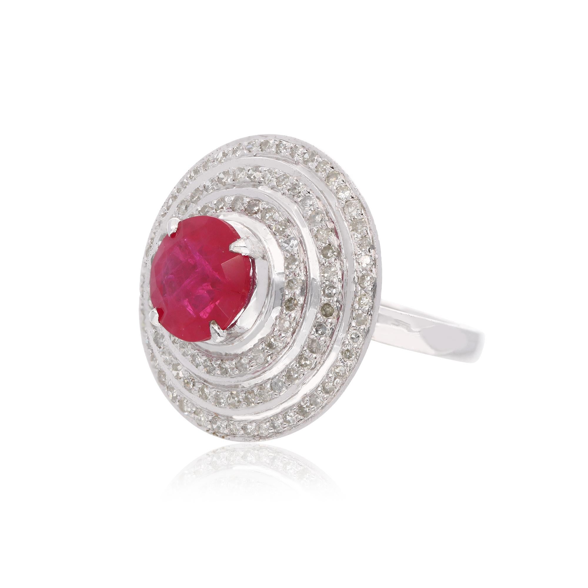 Item Code :- CNS-15651B
Gross Wt. :- 7.42 gm
18k Gold Wt. :- 6.45 gm
Diamond Wt. :- 1.05 Ct. ( SI Clarity & HI Color )
Synthetic Ruby Wt. :- 3.55 Ct.
Ring Size :- 7 US & All size available