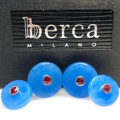 Berca Round Ruby in a 25.50Kt Hand Inlaid Blue Jade White Gold Setting Cufflinks