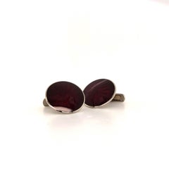 Round Ruby Red 18kt White Gold Guilloche Vitreous Enamel Cufflinks Ø 20mm
