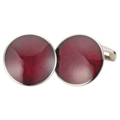 Gemelli rotondi con smalto vitreo guilloché in oro bianco 18kt rosso rubino Ø 20 mm