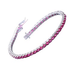Round Ruby Red Colored Cubic Zirconia Sterling Silver Bracelet