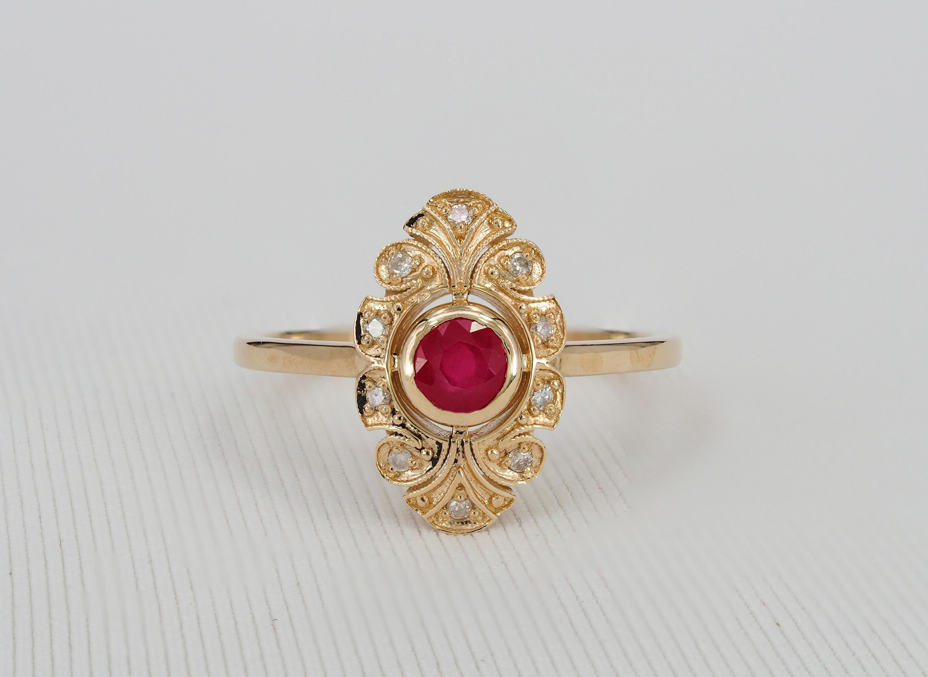 Taille ronde Bague ronde en rubis en or 14k.  en vente