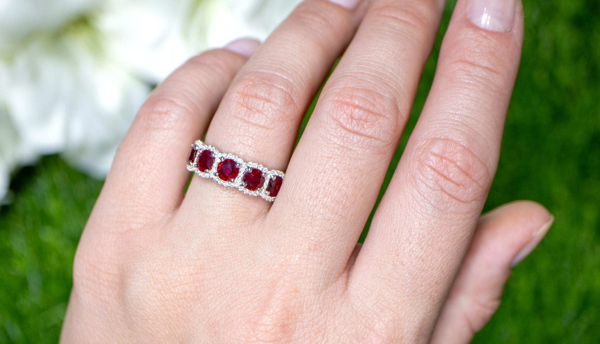 It comes with the Gemological Appraisal by GIA GG/AJP
All Gemstones are Natural
Rubies = 2.12 Carats
Diamonds = 0.34 Carats
Metal: 18K White Gold
Ring Size: 6.25* US
*It can be resized complimentary