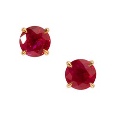 Round Ruby Stud Earrings in 18K Yellow Gold