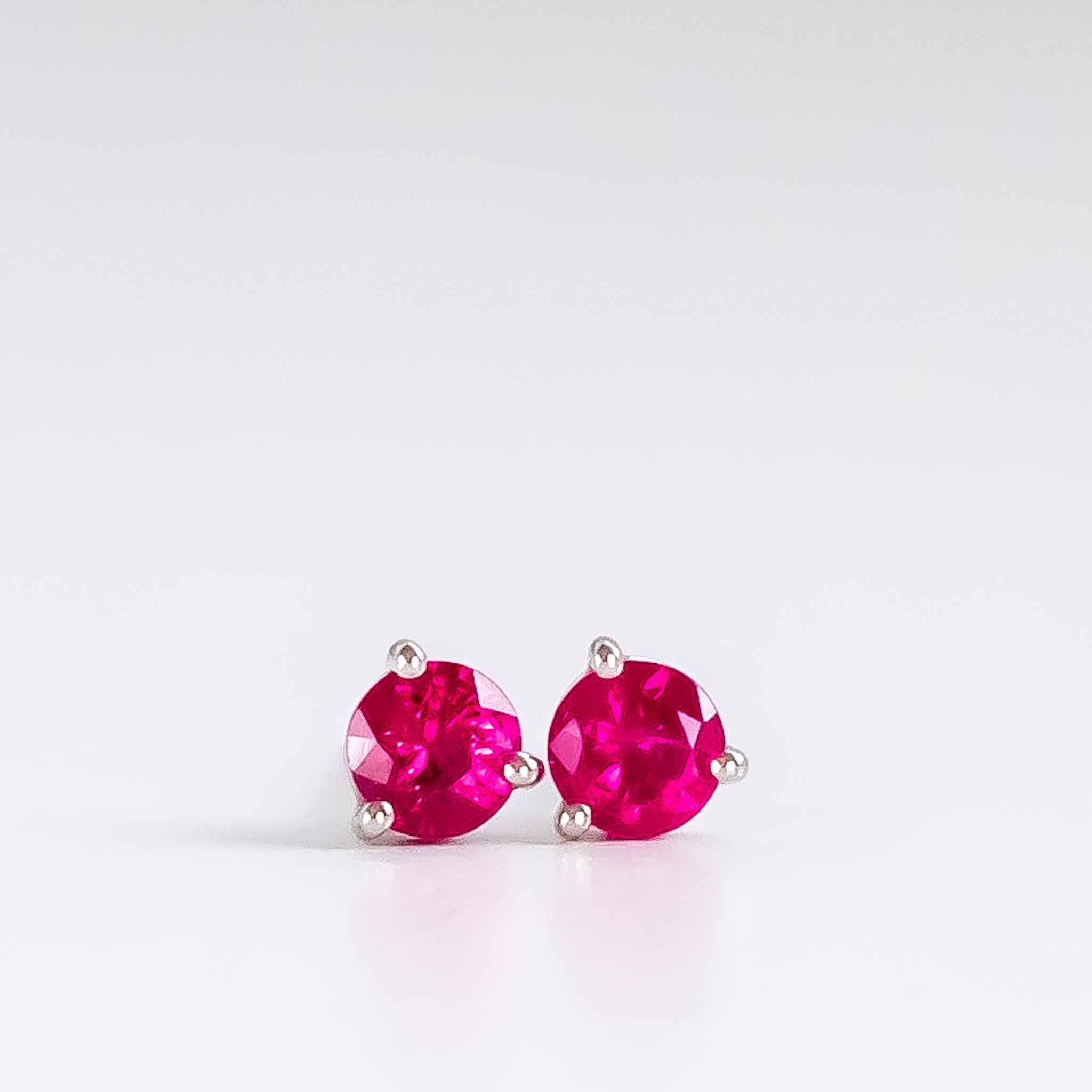 Women's Round Ruby Studs in Platinum For Sale