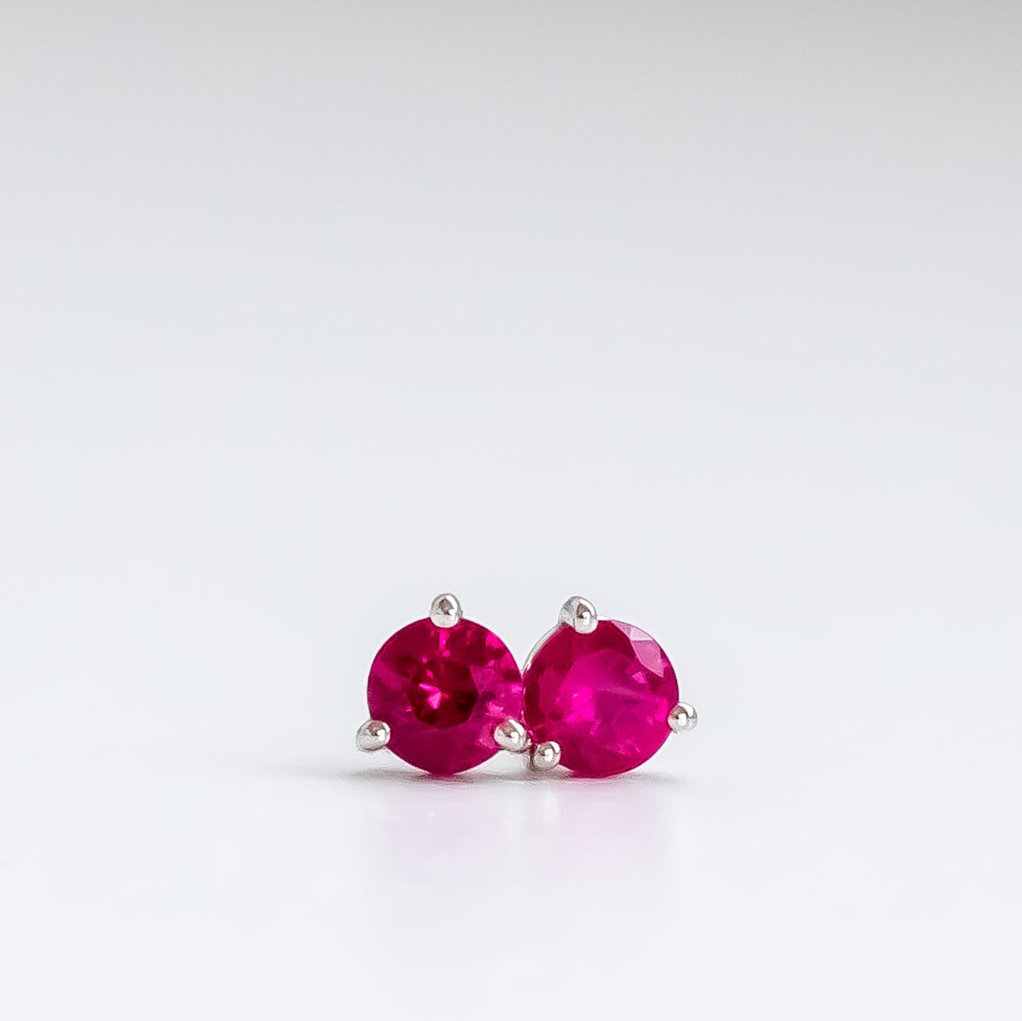 Round Ruby Studs in Platinum For Sale 1