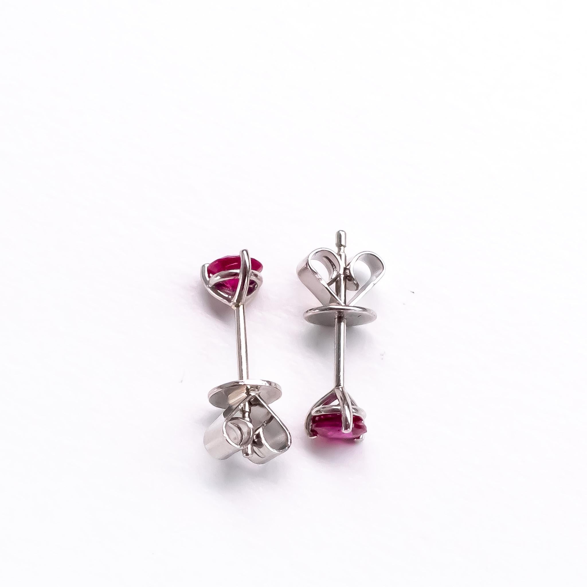 Round Ruby Studs in Platinum For Sale 2