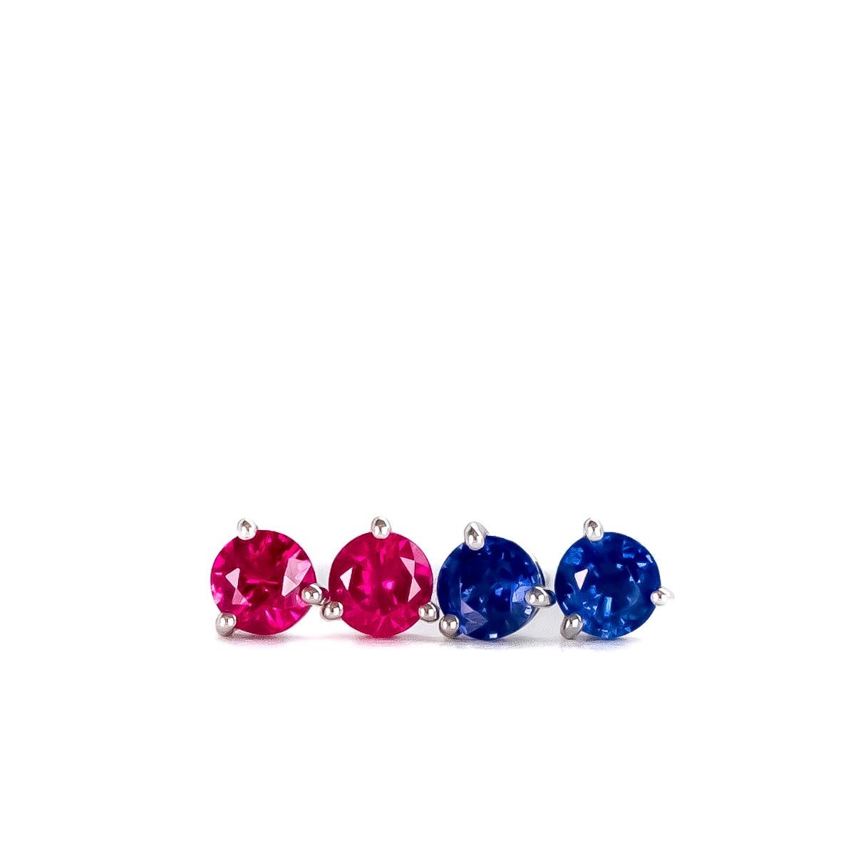 Round Ruby Studs in Platinum For Sale 3