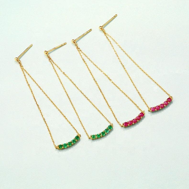 Boucles d'oreilles fil de rubis rond en or jaune 14 carats Neuf - En vente à Los Angeles, CA