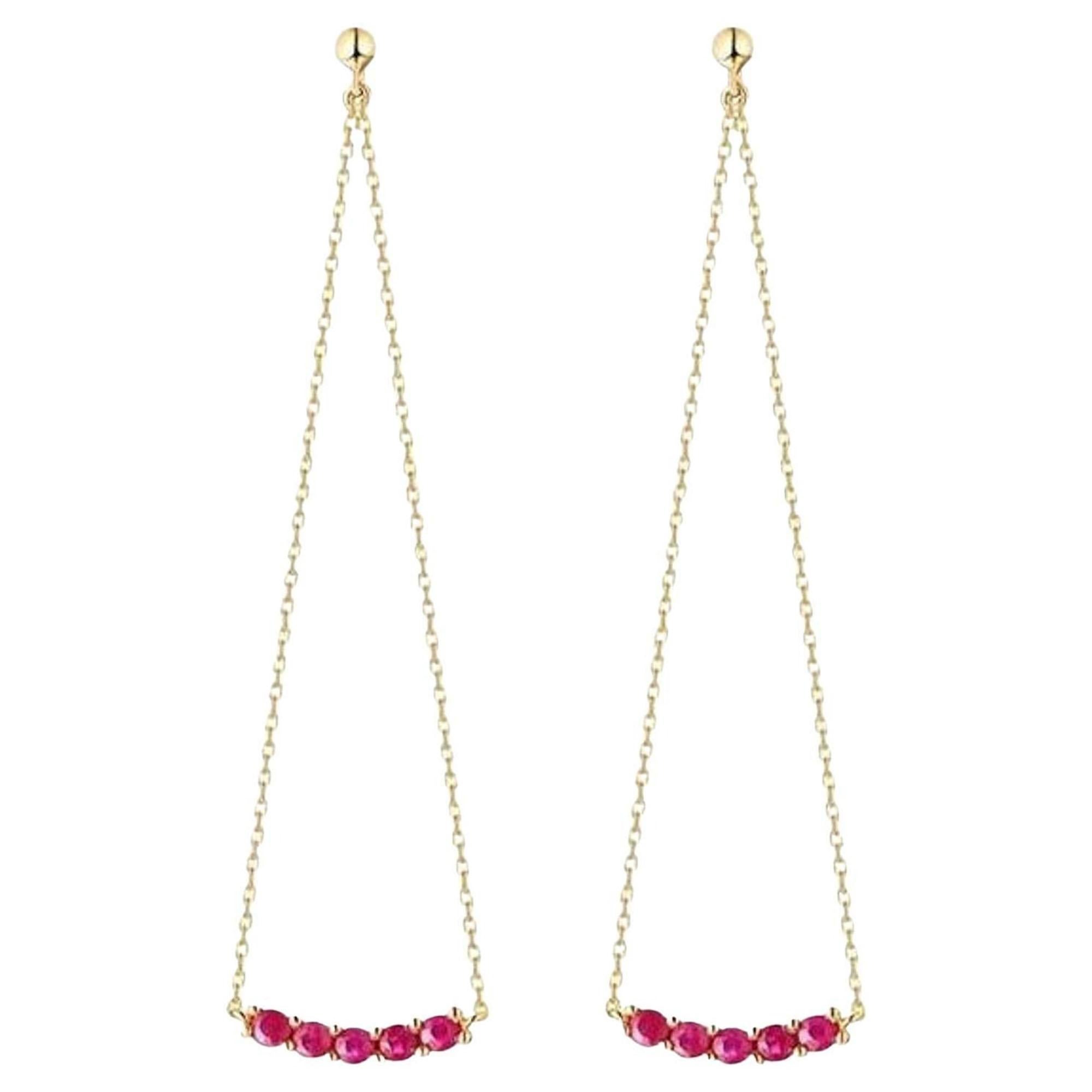 Boucles d'oreilles fil de rubis rond en or jaune 14 carats en vente