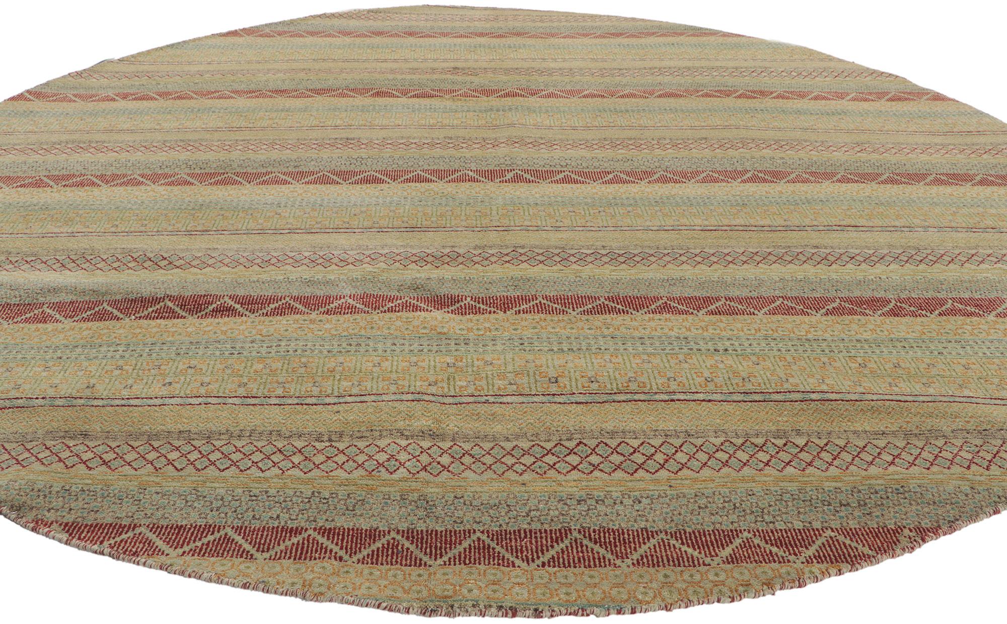 Indian New Contemporary Striped Round Area Rug with Modern Style For Sale