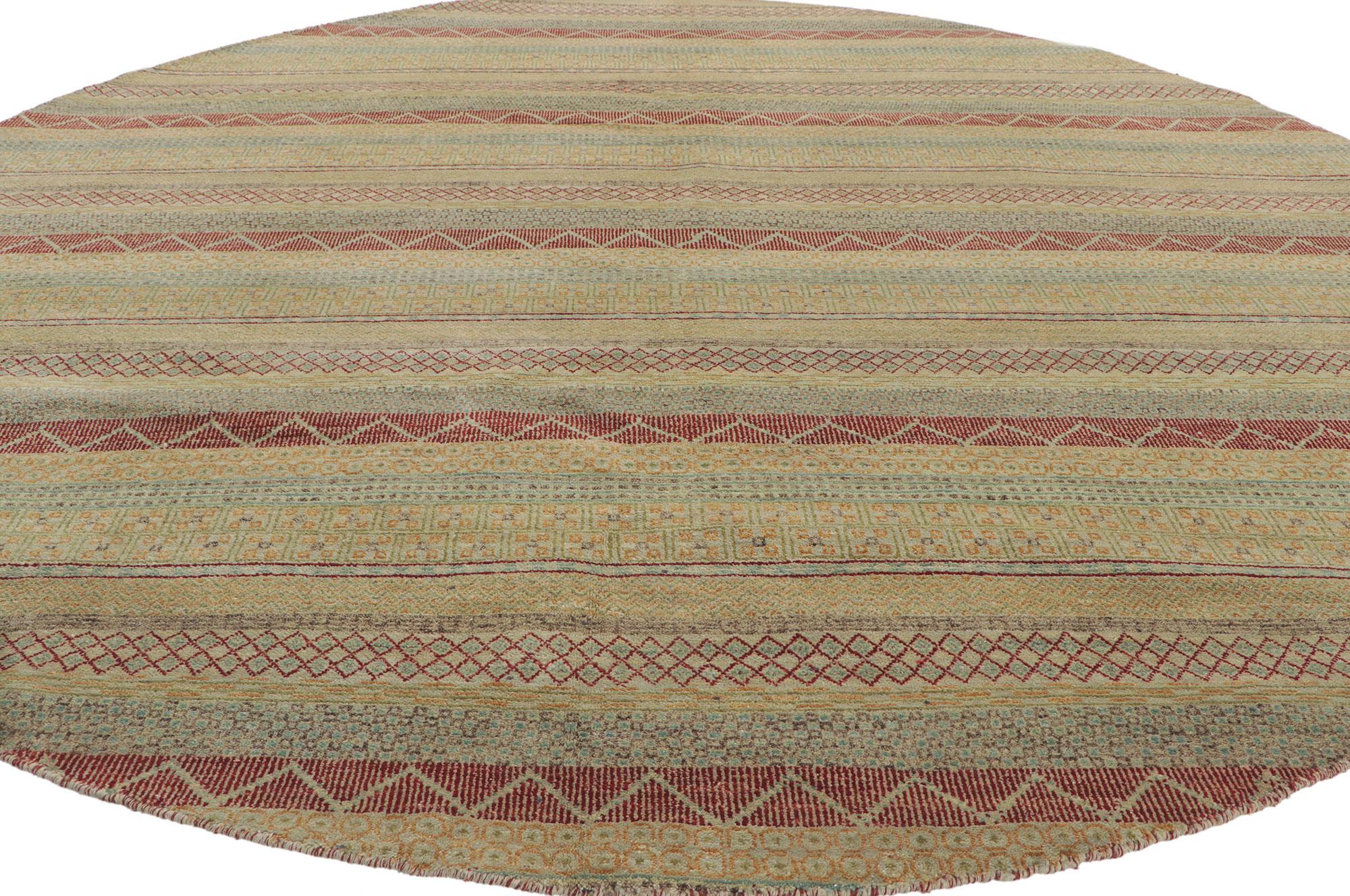 Hand-Knotted New Contemporary Striped Round Area Rug with Modern Style For Sale