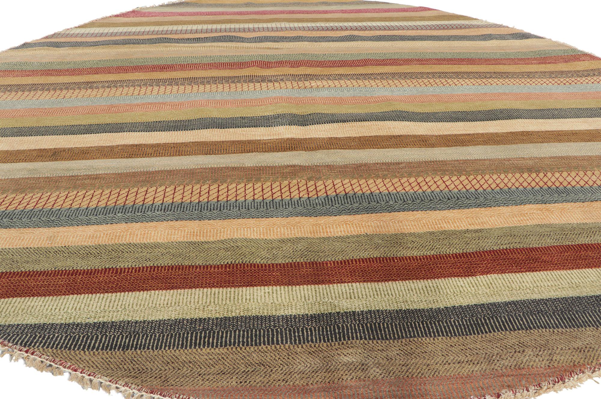 Indian New Contemporary Round Striped Area Rug with Modern Style For Sale