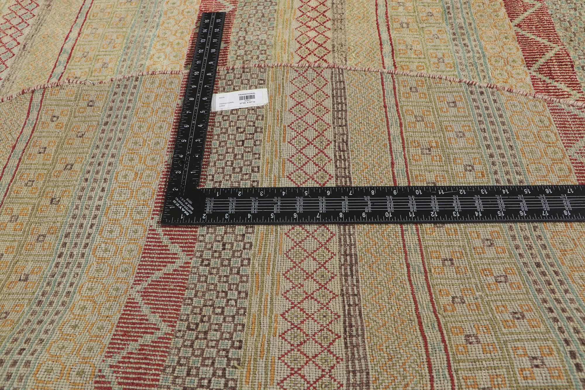 Noué à la main Tapis rond à rayures et à motifs traditionnels modernes en vente