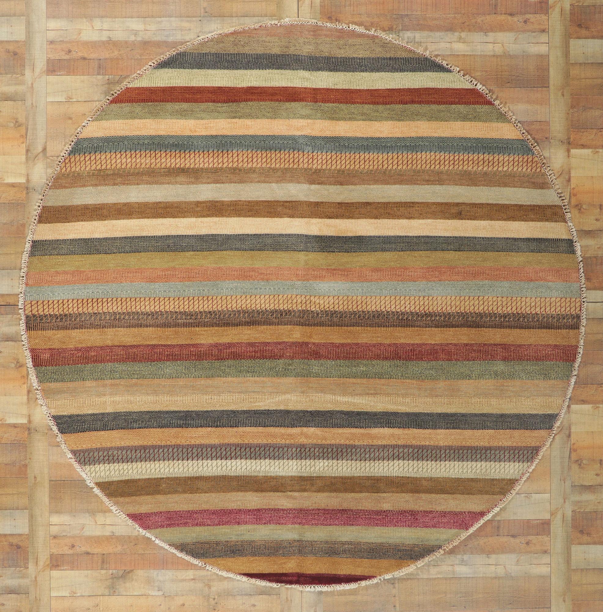 New Contemporary Round Striped Area Rug with Modern Style For Sale 1