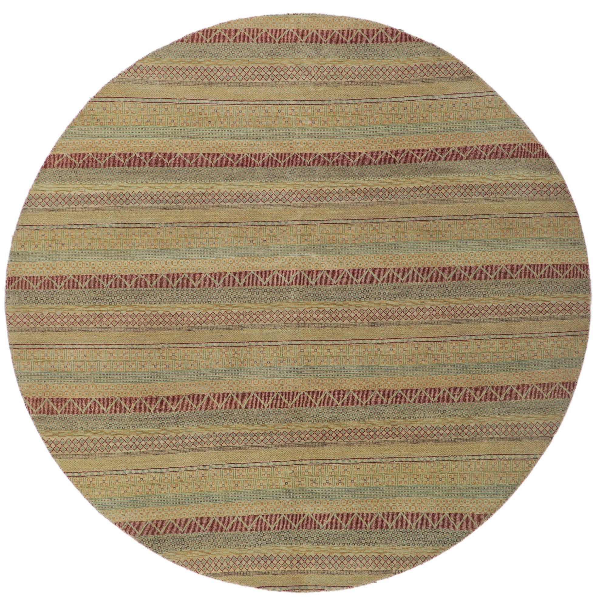 Tapis rond à rayures et à motifs traditionnels modernes en vente 1