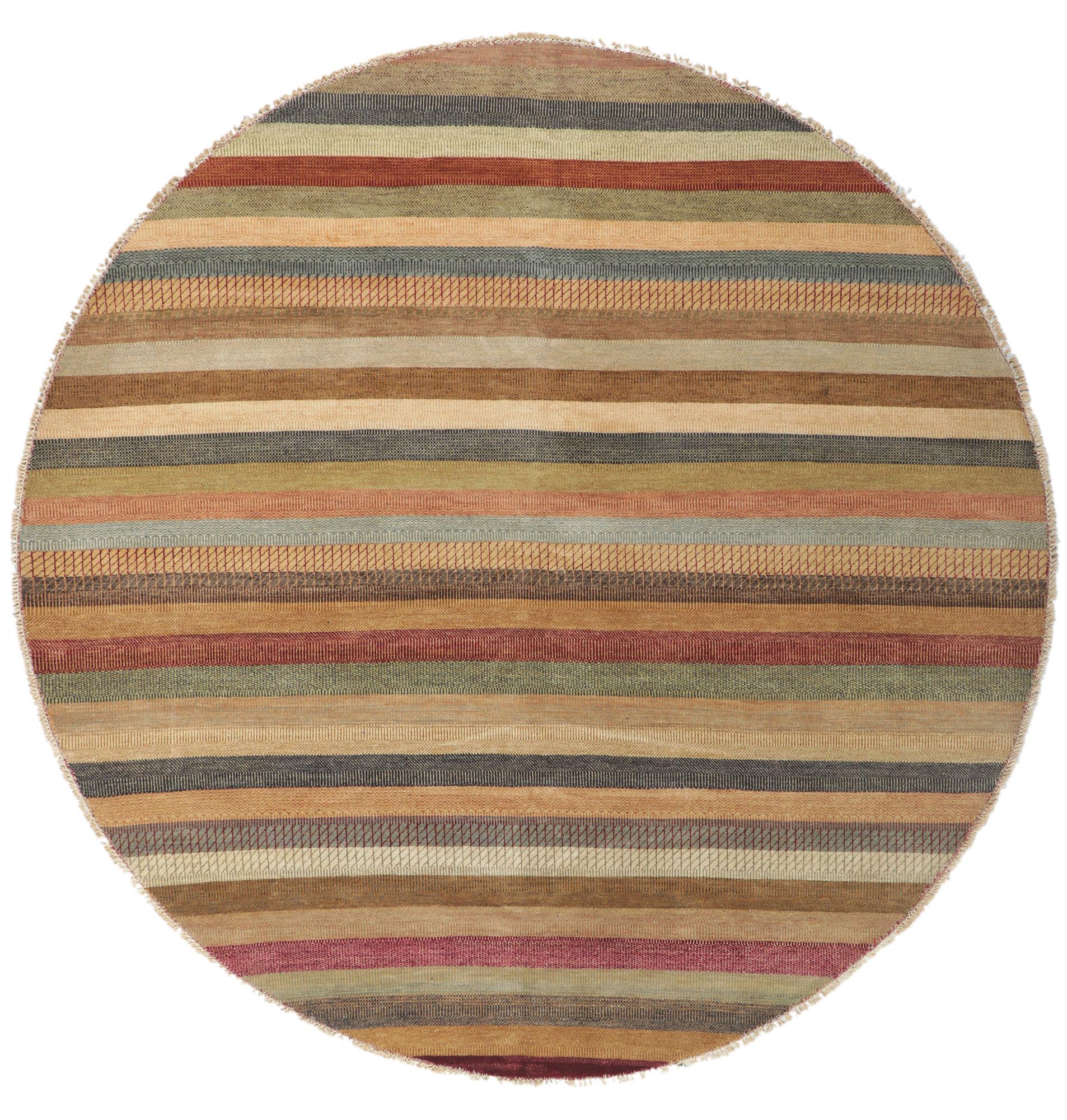 New Contemporary Round Striped Area Rug with Modern Style For Sale 2