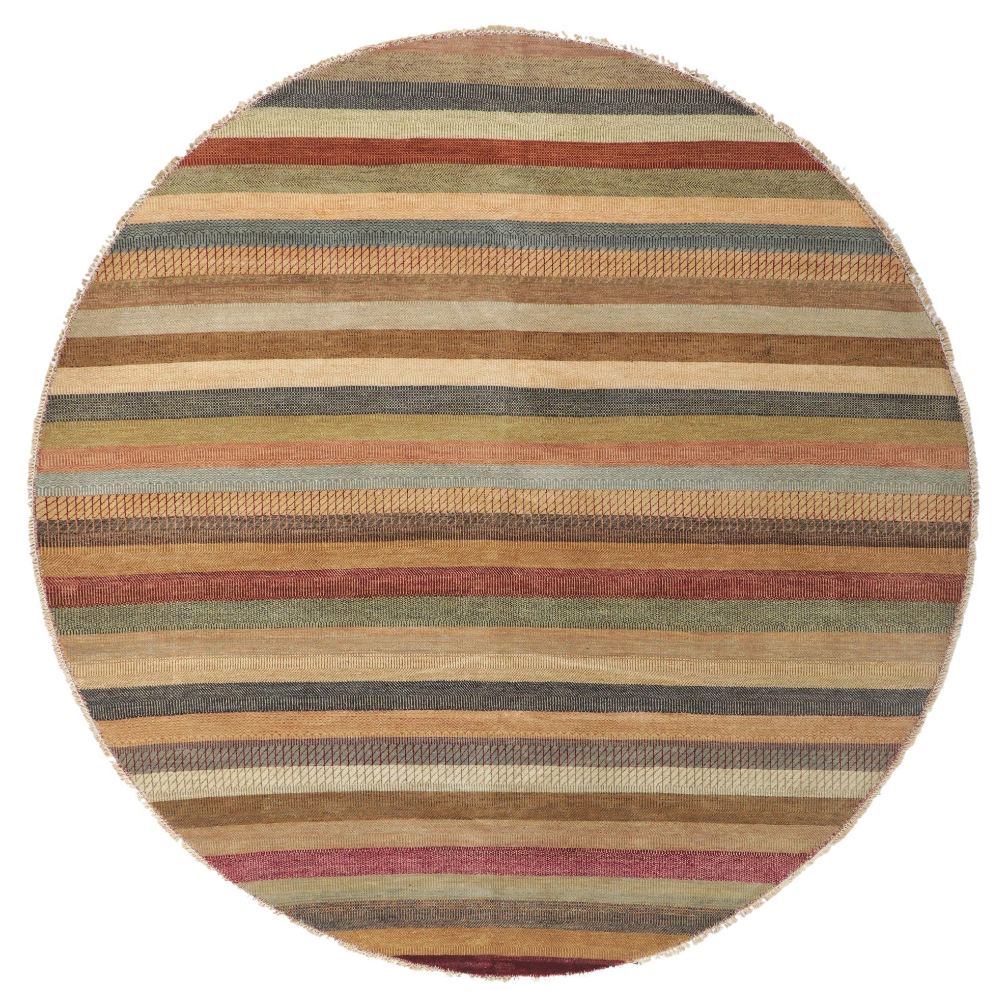 New Contemporary Round Striped Area Rug with Modern Style For Sale