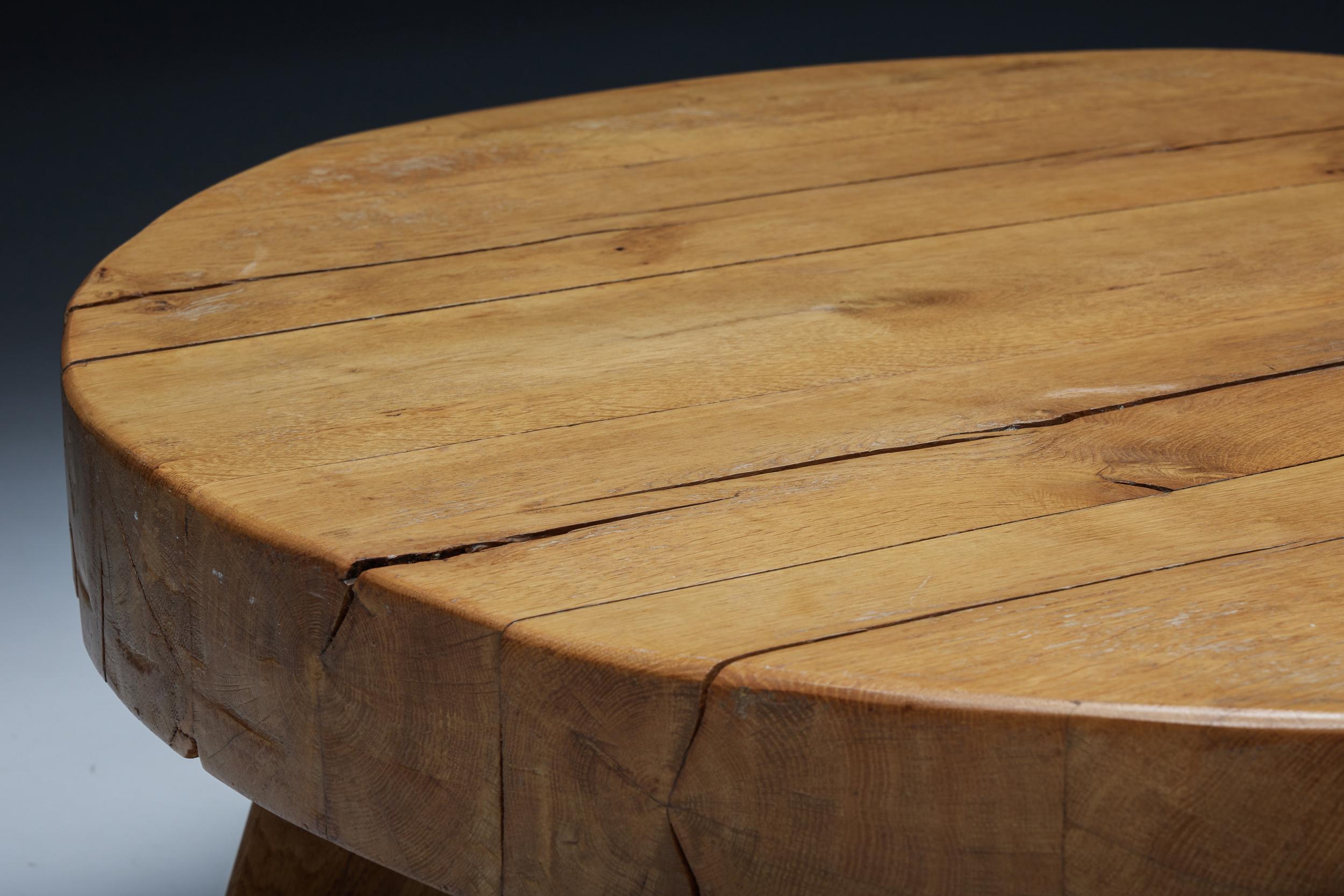 Round Rural Coffee Table in Wood, France, 1950s For Sale 4