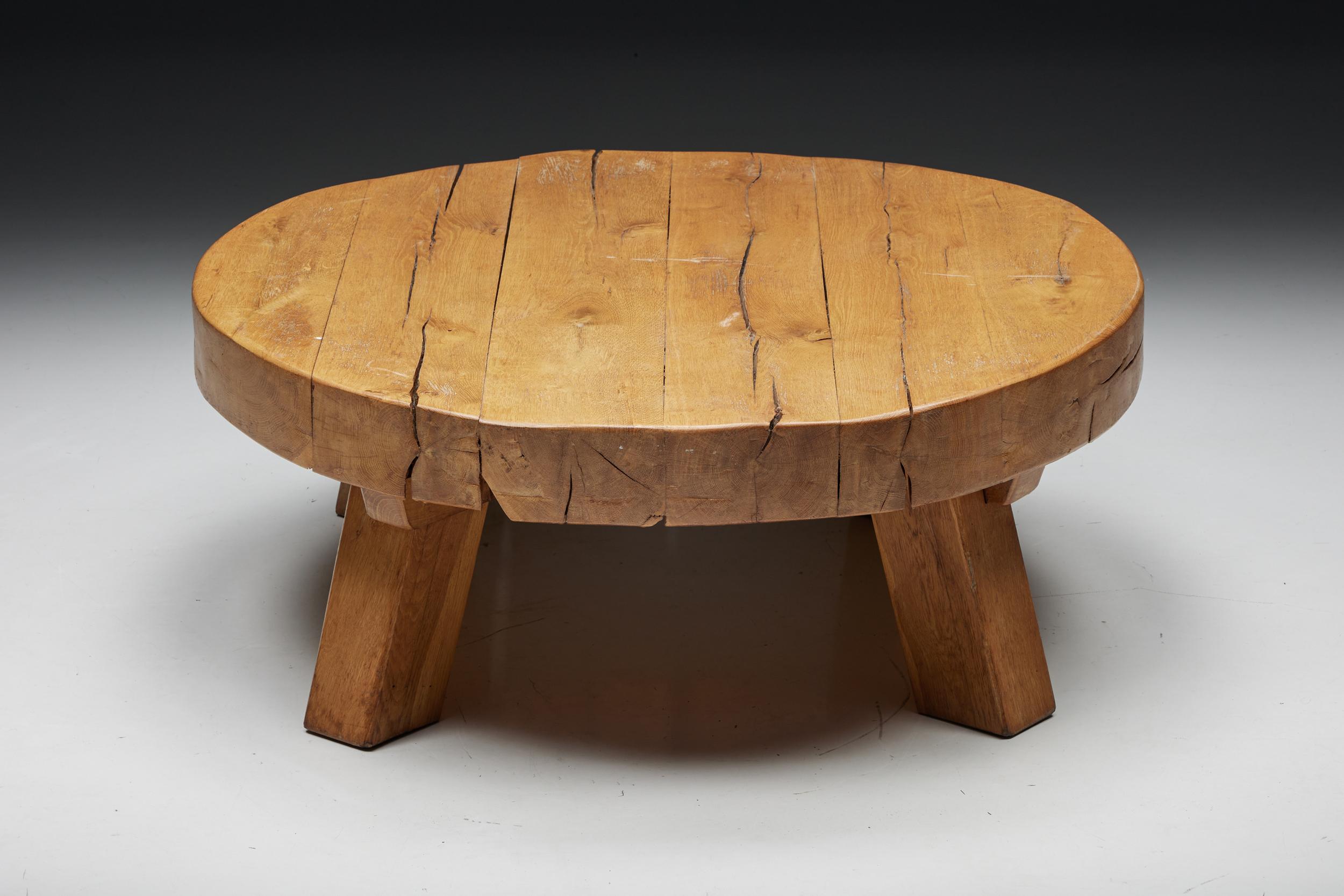 Rustic Round Rural Coffee Table in Wood, France, 1950s For Sale