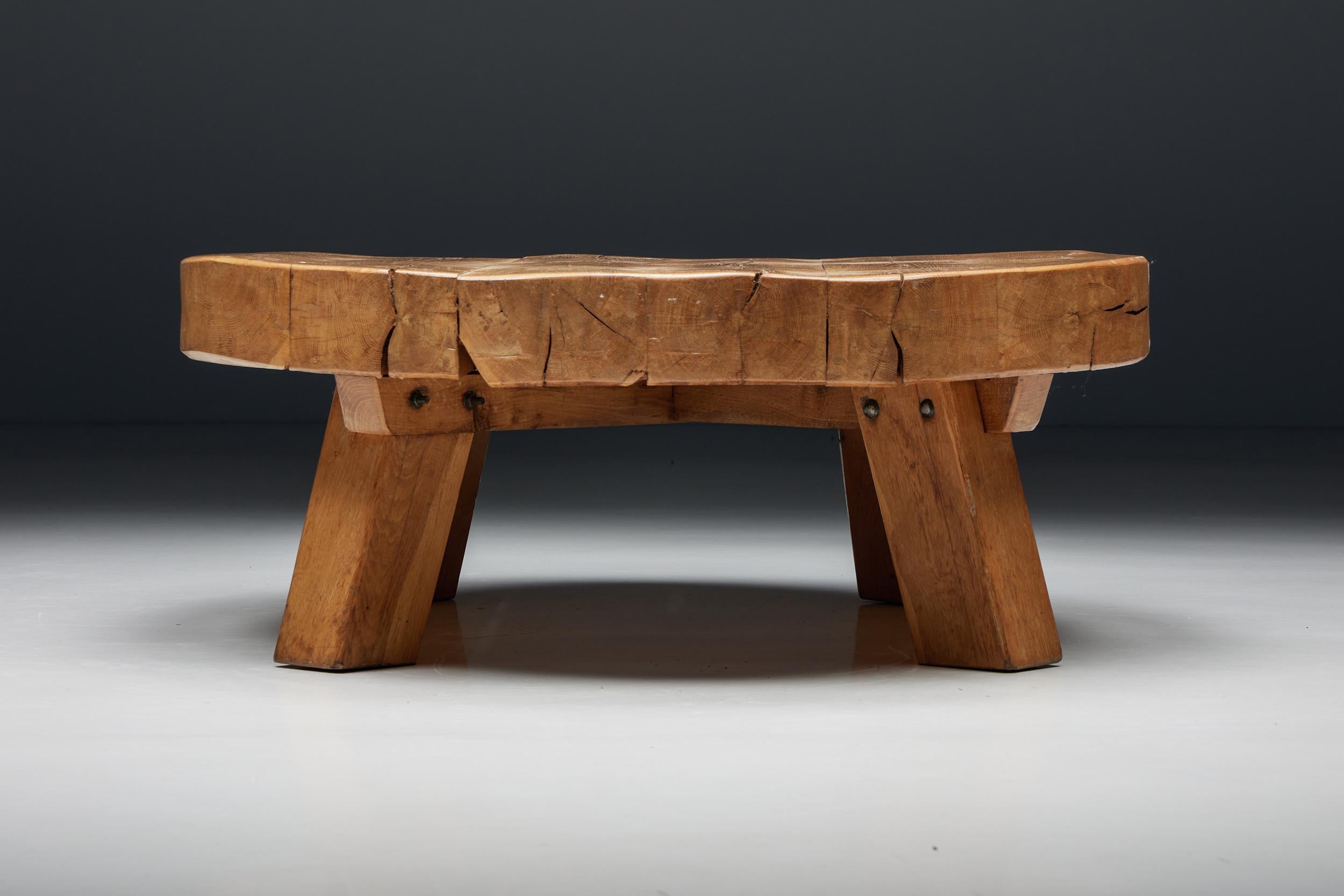 French Round Rural Coffee Table in Wood, France, 1950s For Sale