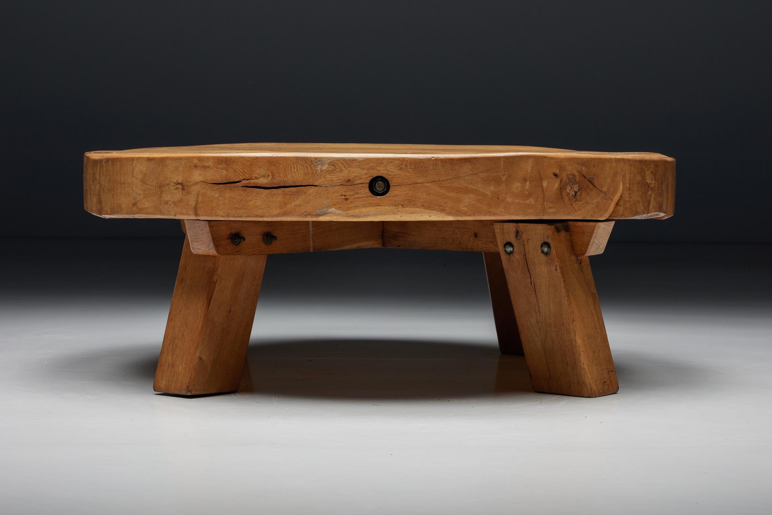 Mid-20th Century Round Rural Coffee Table in Wood, France, 1950s For Sale