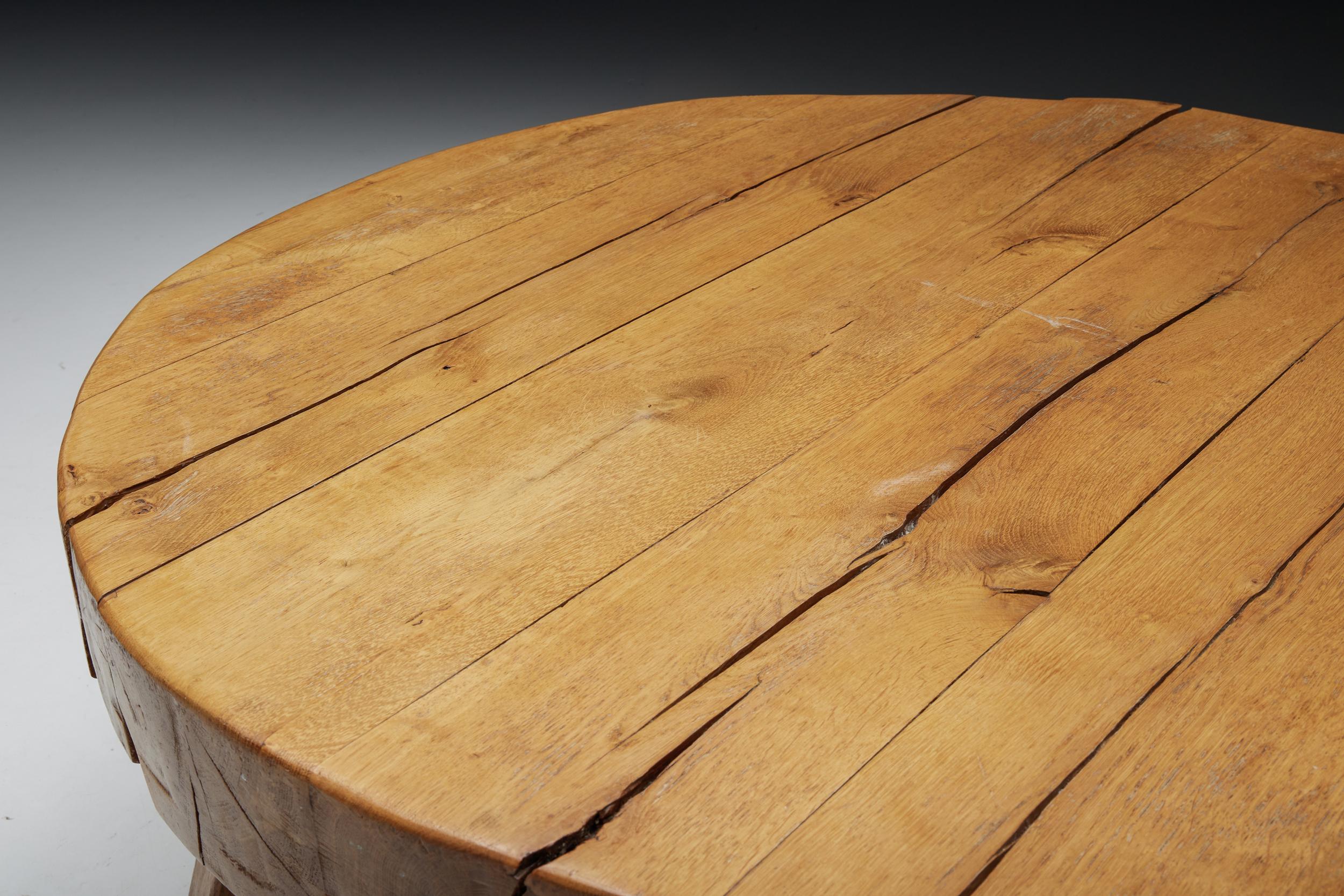 Round Rural Coffee Table in Wood, France, 1950s For Sale 1