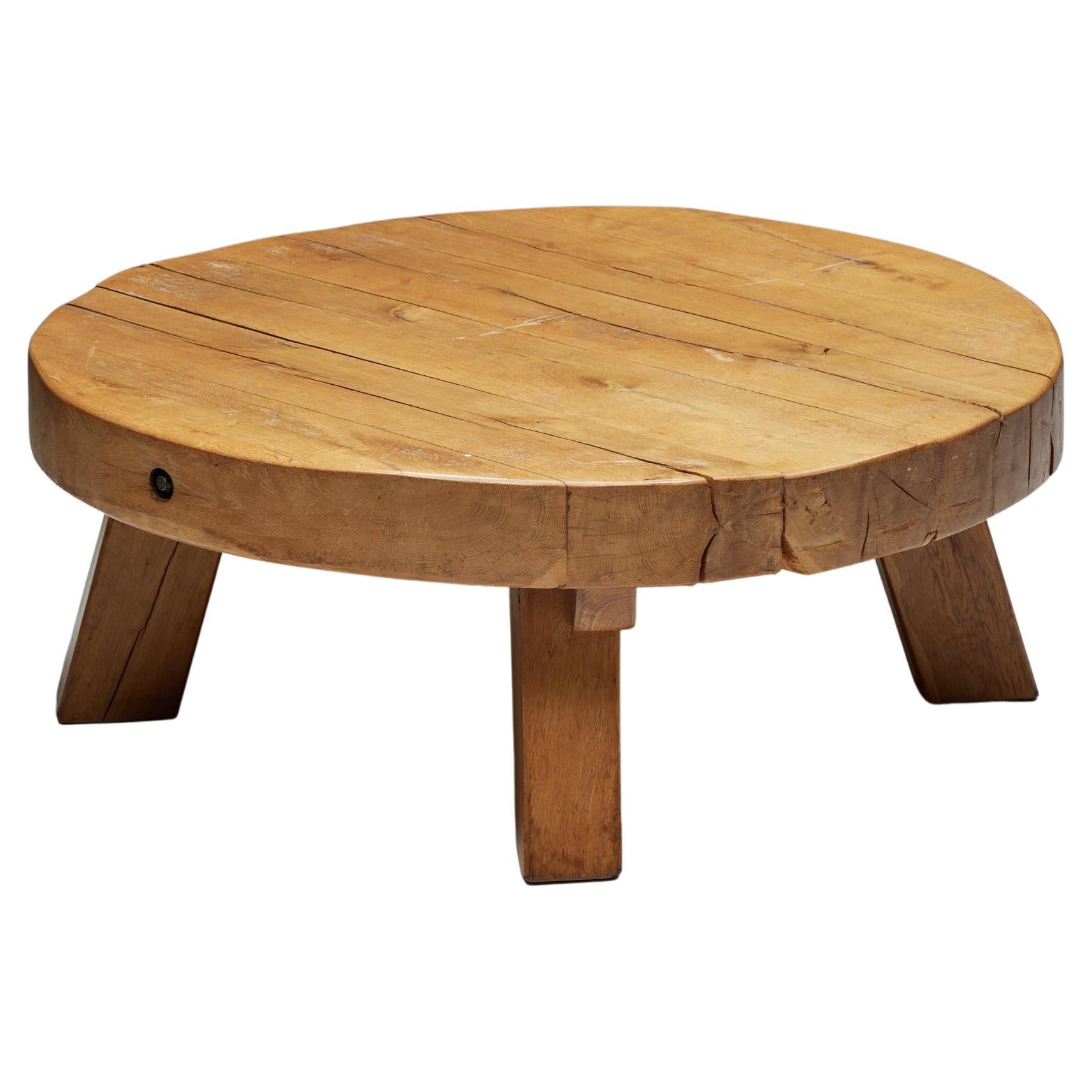 Round Rural Coffee Table in Wood, France, 1950s For Sale