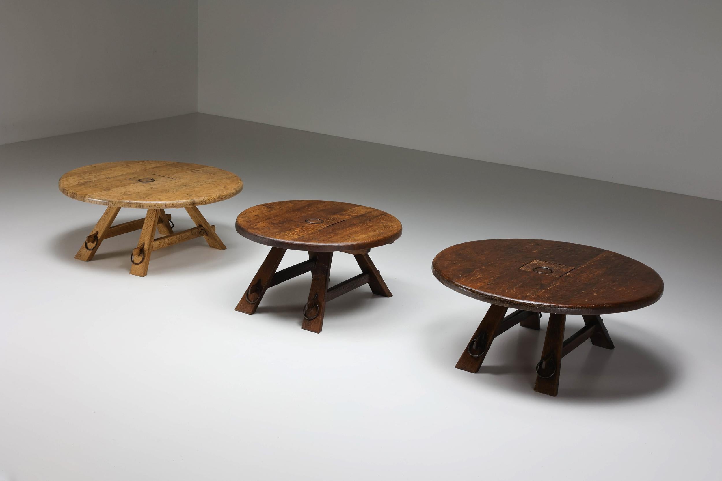 Round Rustic Coffee Table with Ring I, Mid-Century Modern, Wabi-Sabi, 1960's 4