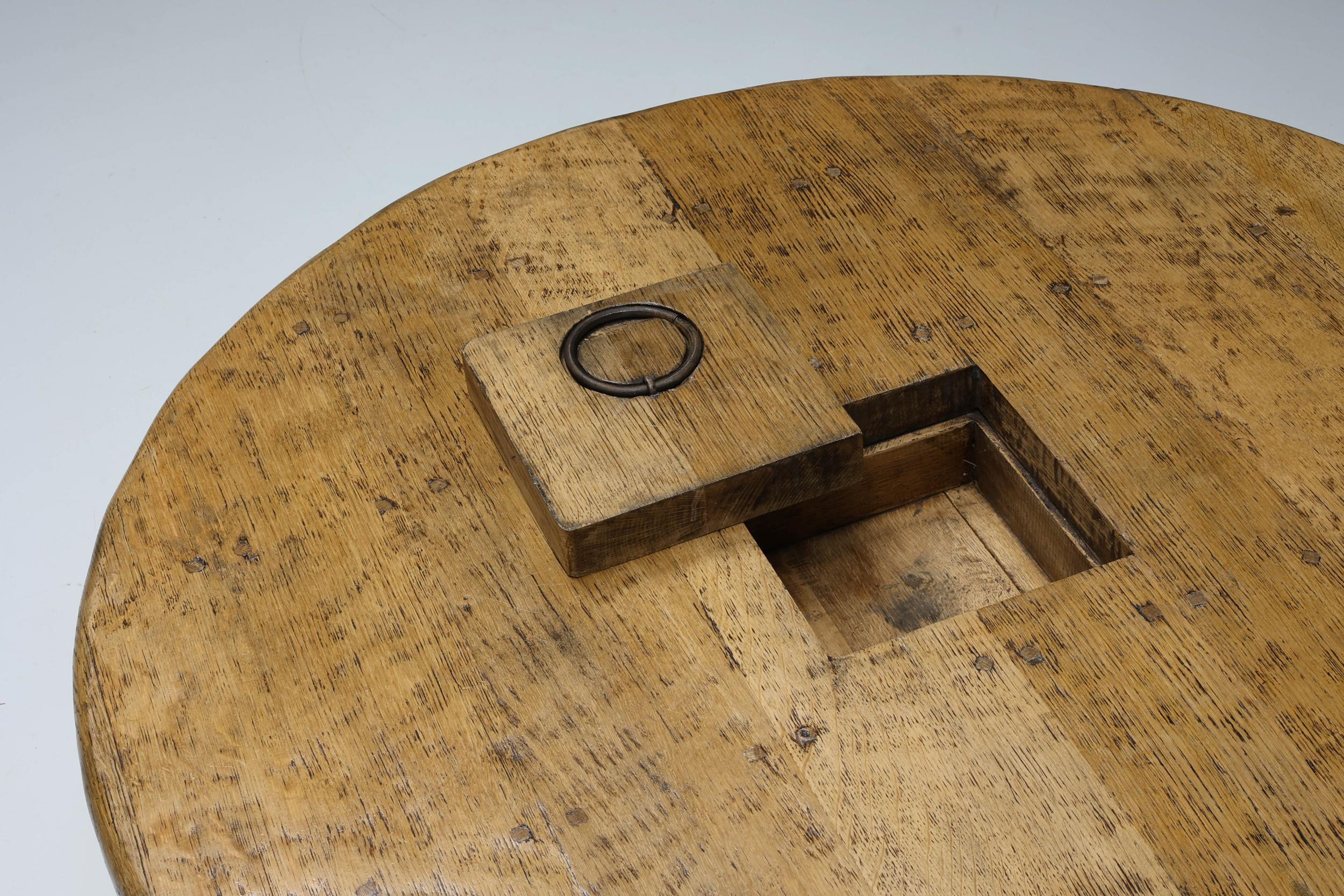 Wood Round Rustic Coffee Table with Ring I, Mid-Century Modern, Wabi-Sabi, 1960's