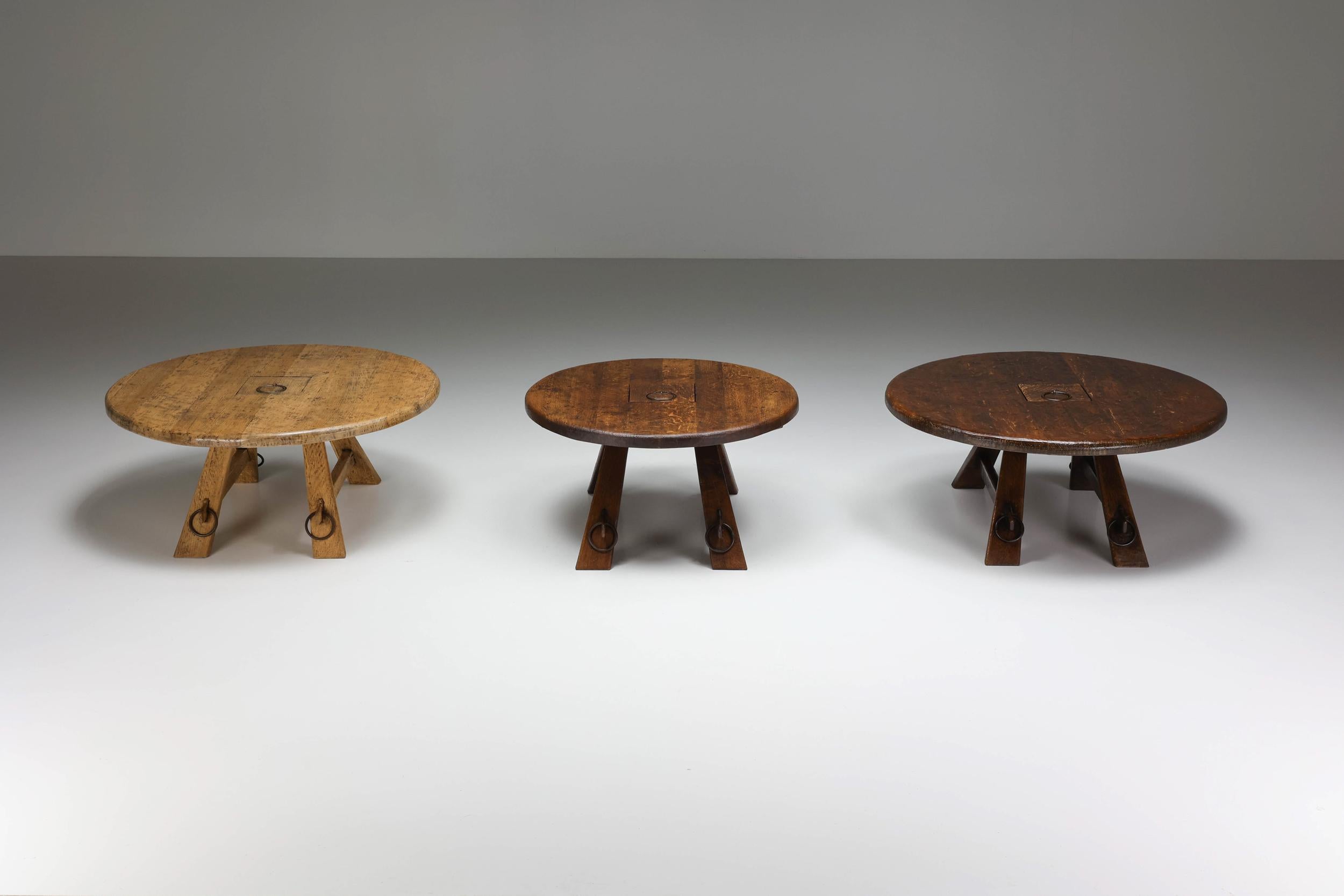 Round Rustic Coffee Table with Ring I, Mid-Century Modern, Wabi-Sabi, 1960's 3