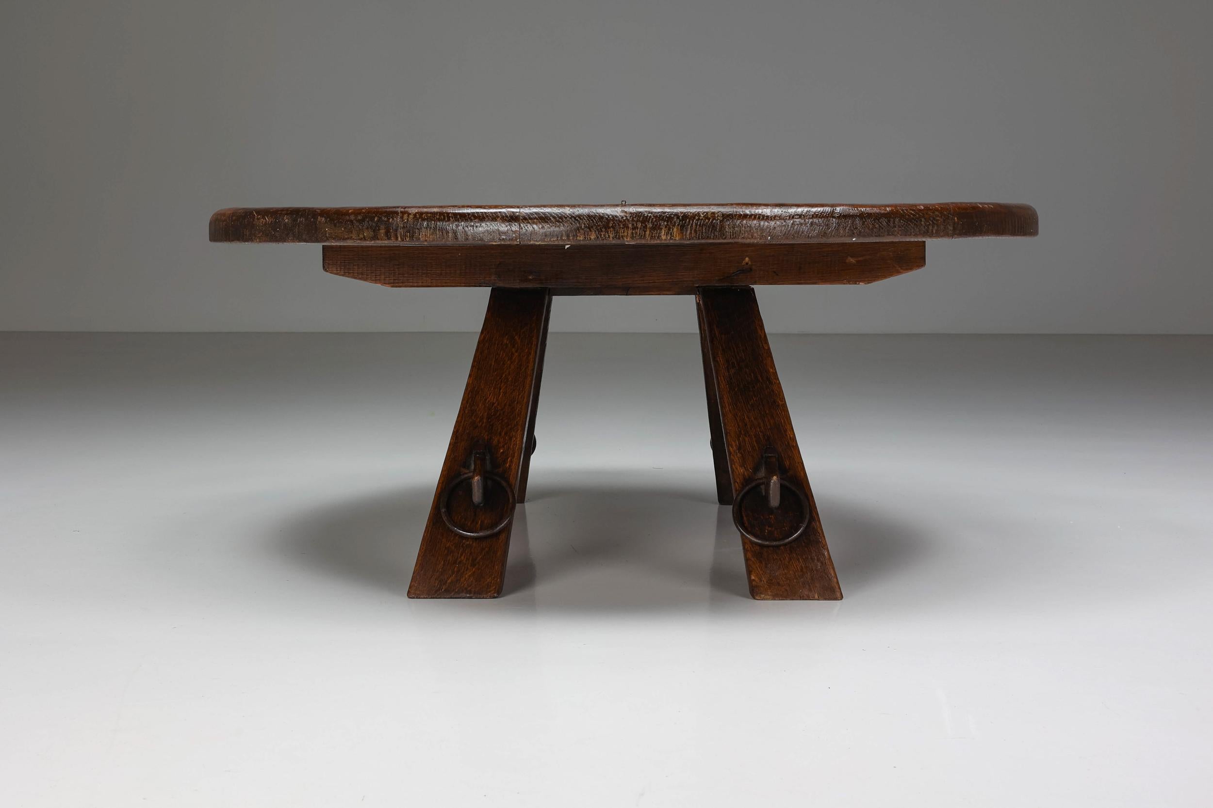 French Round Rustic Coffee Table with Ring IV, France, 1960s For Sale